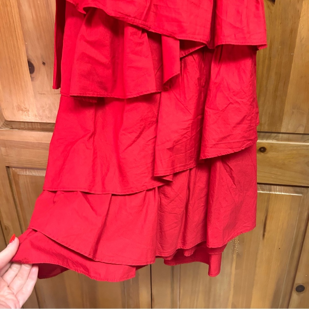 Anthropologie Red Tiered Ruffle One Shoulder Party Dress NWT - Picture 7 of 12